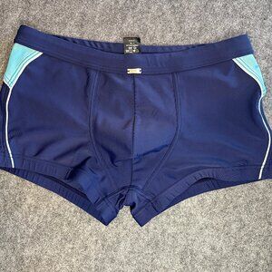 JJMalibu Men’s Swim Trunks – Size XL – Navy Blue with Aqua Accents